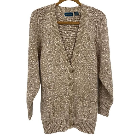 Carroll Reed Vintage Linen Cotton Blend Cardigan Grandpa Sweater Tan Medium - Picture 1 of 9